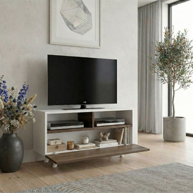 Novela Megapap melamine TV stand in white - walnut color 90x29,5x50cm.