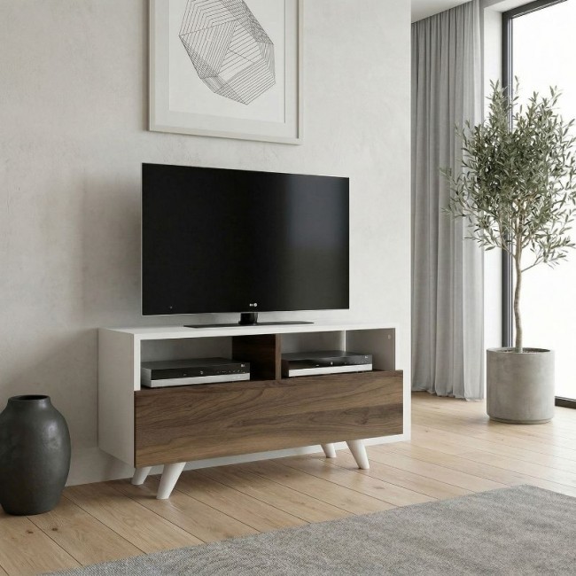 Novela Megapap melamine TV stand in white - walnut color 90x29,5x50cm.