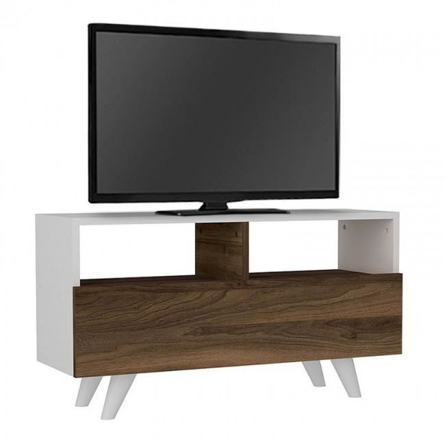 Novela Megapap melamine TV stand in white - walnut color 90x29,5x50cm.