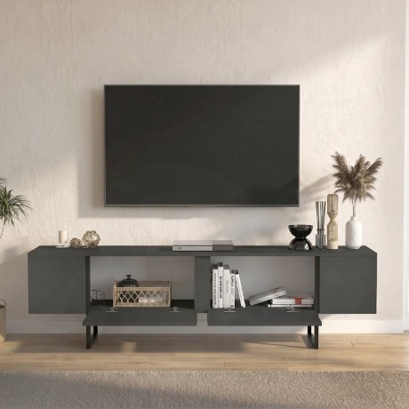 Orontes Megapap melamine tv furniture in anthracite color 180x29.6x50cm.