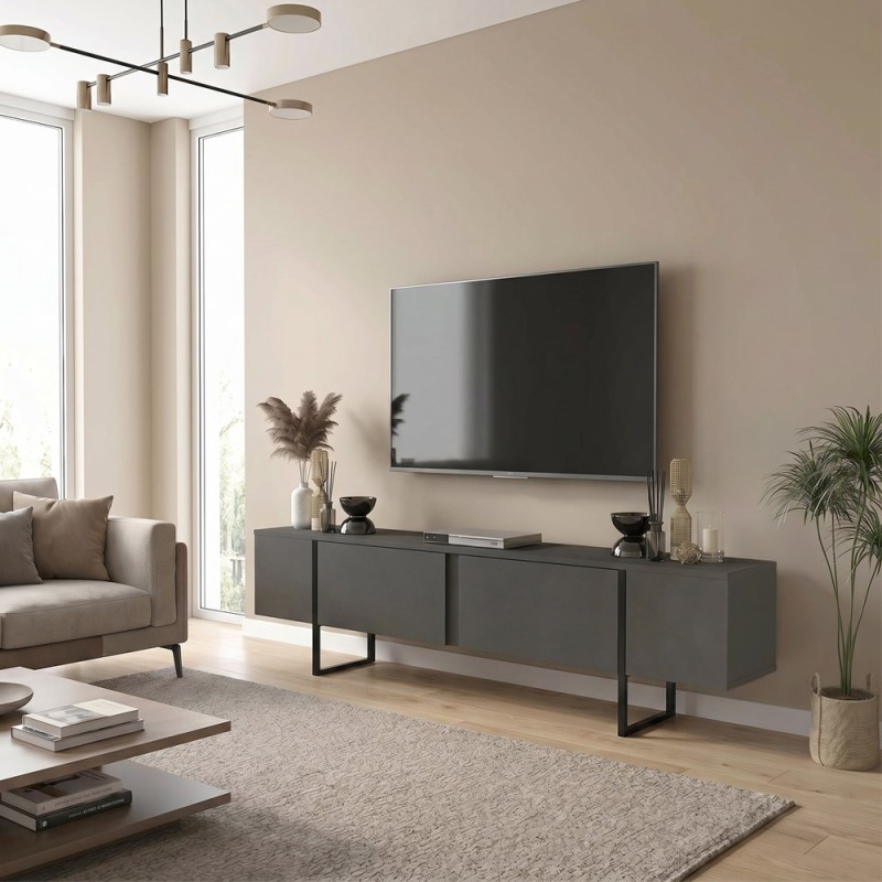 Orontes Megapap melamine tv furniture in anthracite color 180x29.6x50cm.