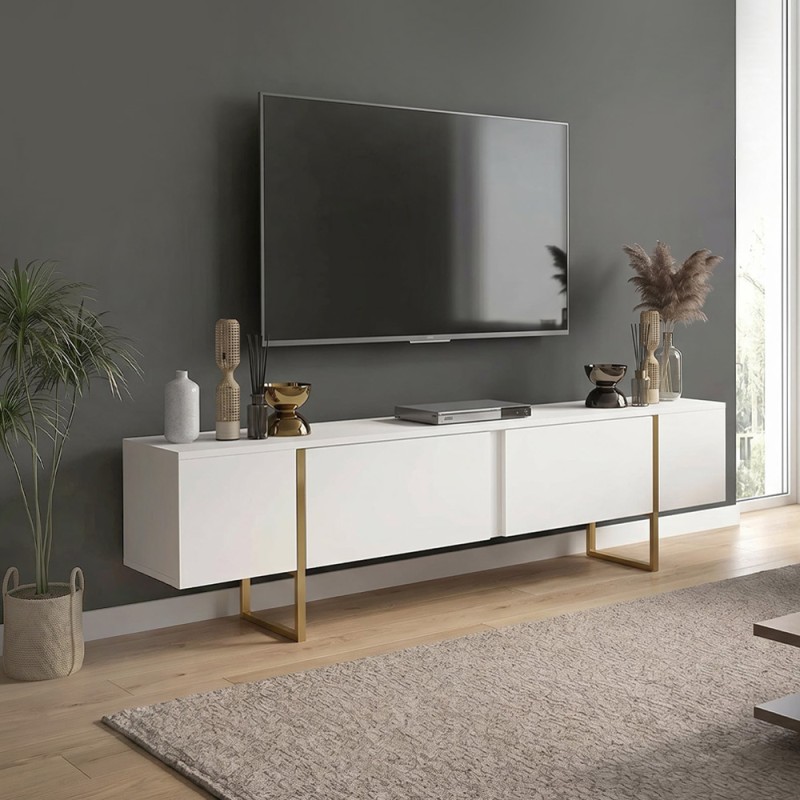 Orontes Megapap melamine tv furniture in white - gold color 180x29.6x50cm.