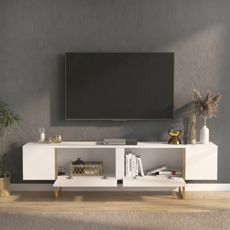 Orontes Megapap melamine tv furniture in white - gold color 180x29.6x50cm.