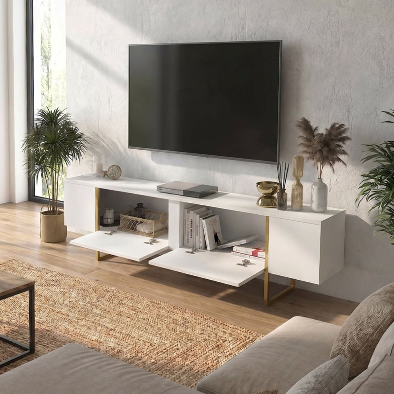 Orontes Megapap melamine tv furniture in white - gold color 180x29.6x50cm.