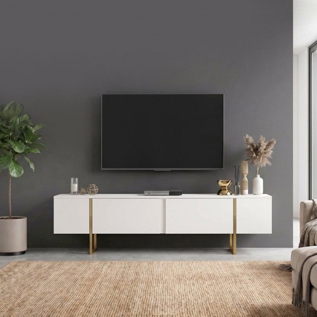 Έπιπλο τηλεόρασης Orontes Megapap χρώμα λευκό - χρυσό 180x29,6x50εκ.