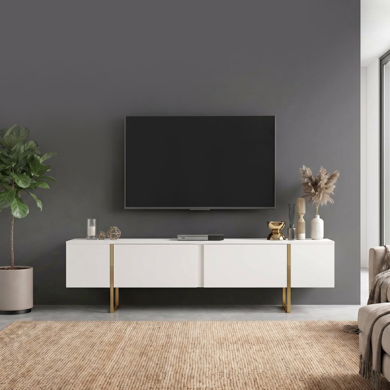 Orontes Megapap melamine tv furniture in white - gold color 180x29.6x50cm.