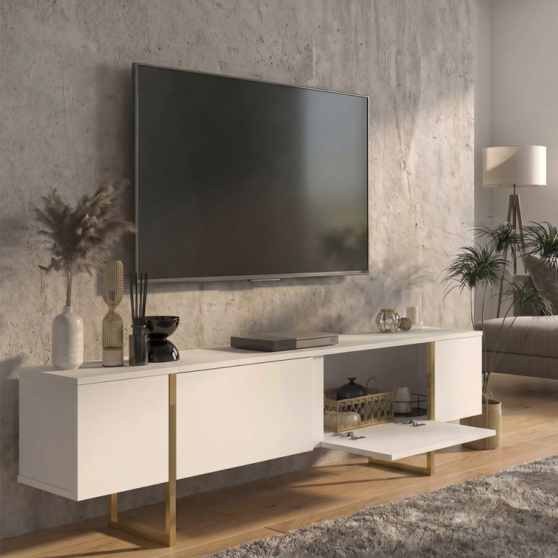 Orontes Megapap melamine tv furniture in white - gold color 180x29.6x50cm.