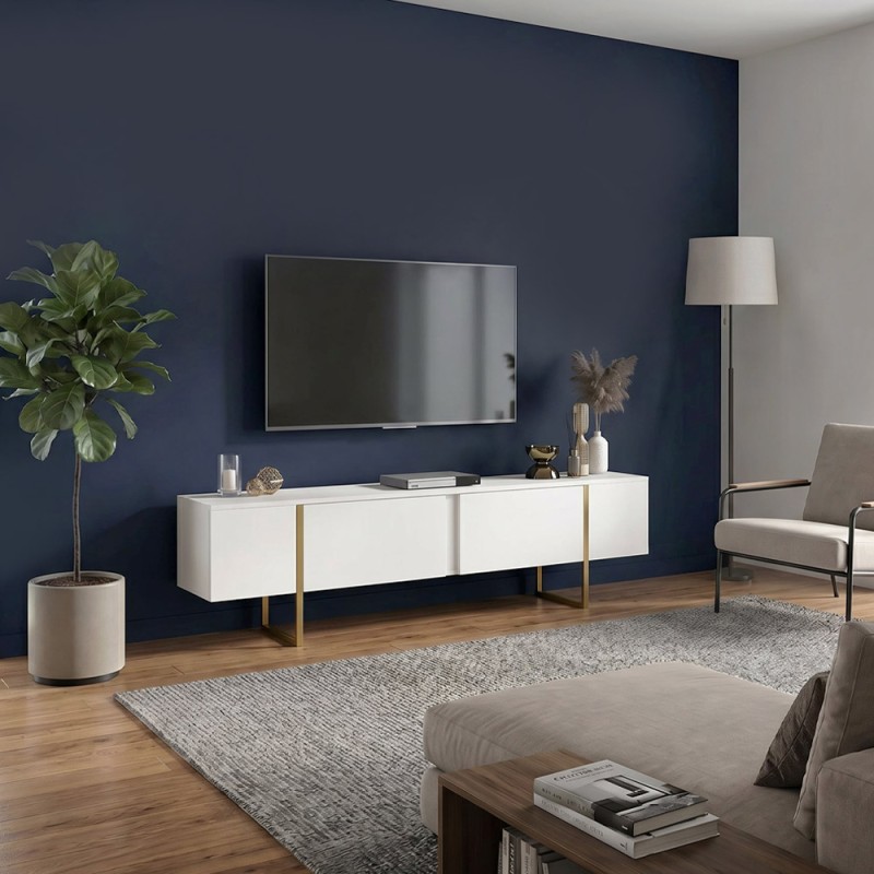 Orontes Megapap melamine tv furniture in white - gold color 180x29.6x50cm.