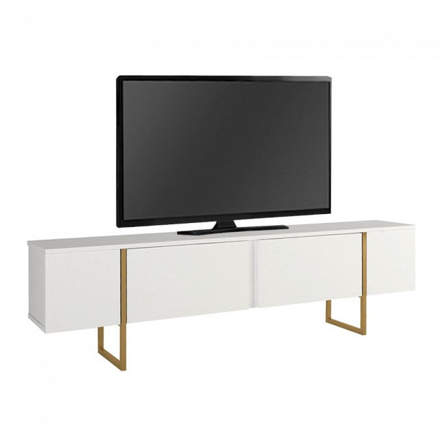 Έπιπλο τηλεόρασης Orontes Megapap χρώμα λευκό - χρυσό 180x29,6x50εκ.
