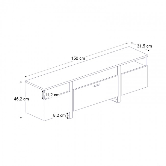 Pescara Megapap melamine tv stand in dark walnut 150x31,5x46cm.