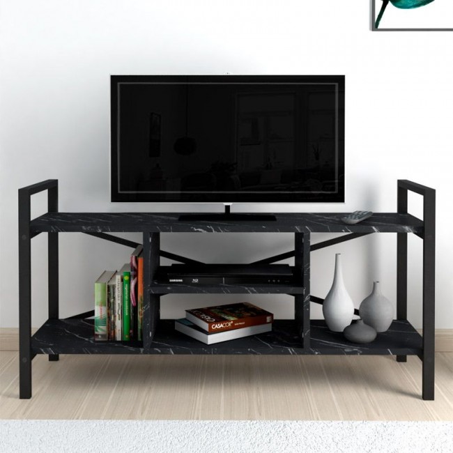 Santana Megapap metal - melamine TV stand in black marble effect color 120x35x61cm.