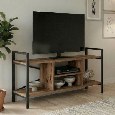 Έπιπλο τηλεόρασης Santana Megapap μεταλλικό - μελαμίνης χρώμα μαύρο - καπνιστή καρυδιά 120x35x61εκ.