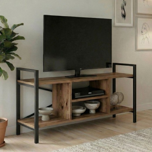 Santana Megapap metal - melamine TV stand in black - smoked walnut color 120x35x61cm.