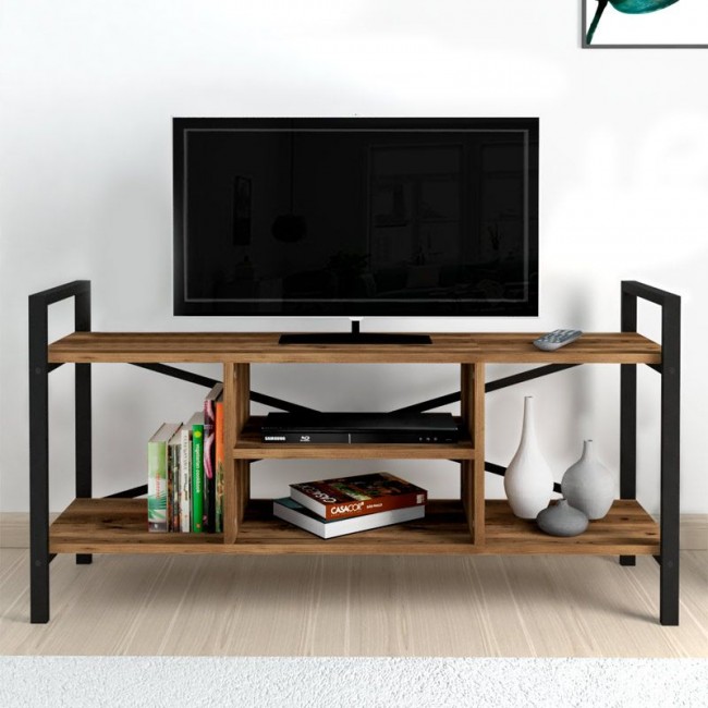 Santana Megapap metal - melamine TV stand in black - smoked walnut color 120x35x61cm.