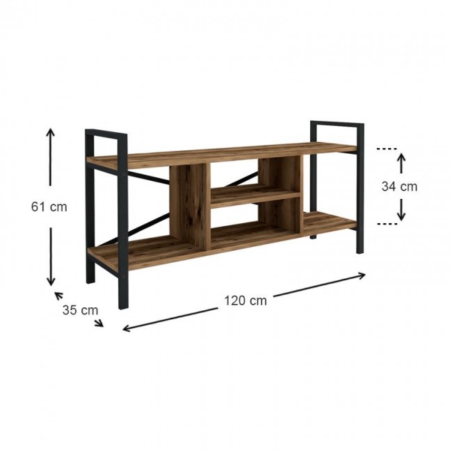 Santana Megapap metal - melamine TV stand in black - smoked walnut color 120x35x61cm.