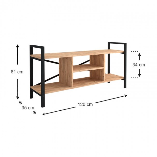 Santana Megapap metal - melamine TV stand in black - pine oak color 120x35x61cm.