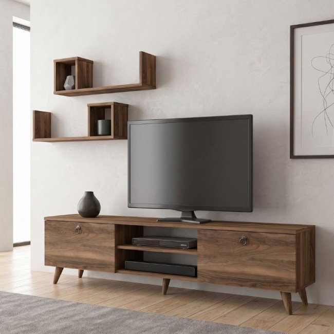 Seddra Megapap melamine tv stand in walnut color 180x31,5x45cm.