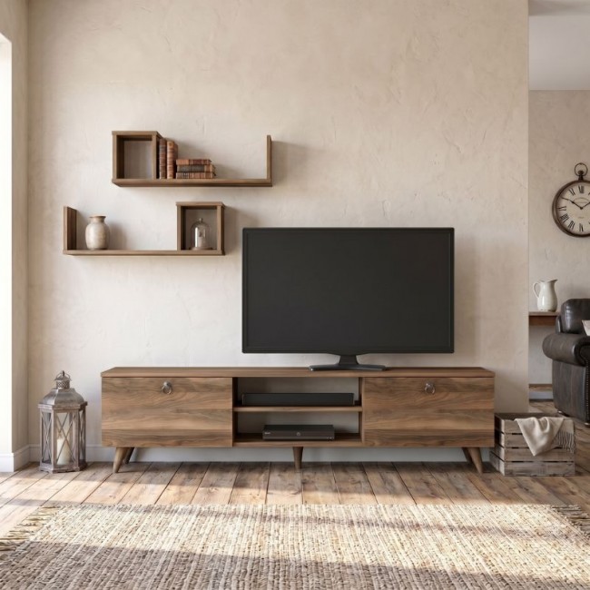 Seddra Megapap melamine tv stand in walnut color 180x31,5x45cm.