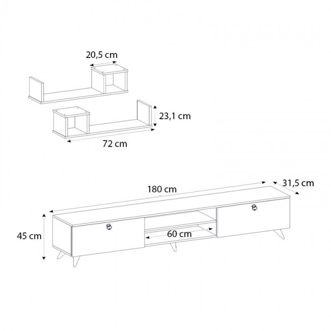 Seddra Megapap melamine tv stand in walnut color 180x31,5x45cm.
