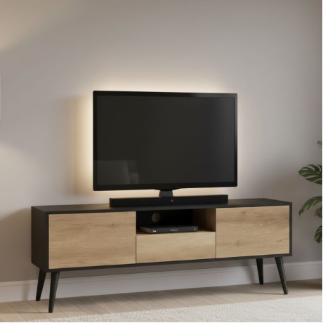 Έπιπλο τηλεόρασης Style Megapap χρώμα μαύρο - tori 160x41x58εκ.