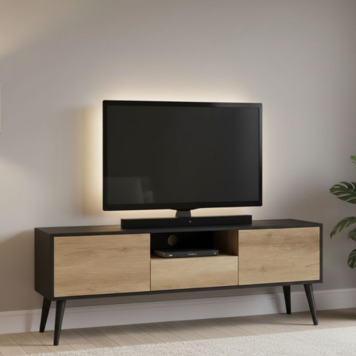 Έπιπλο τηλεόρασης Style Megapap χρώμα μαύρο - tori 160x41x58εκ.