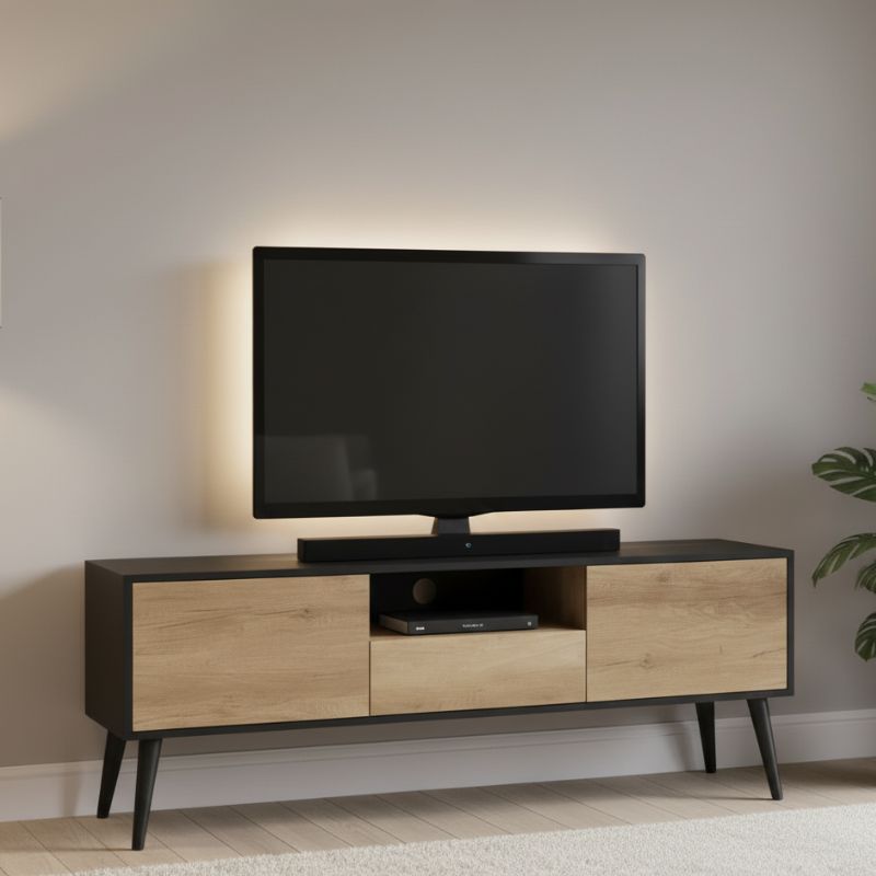 Style Megapap melamine tv furniture in black-tori color 160x41x58cm.