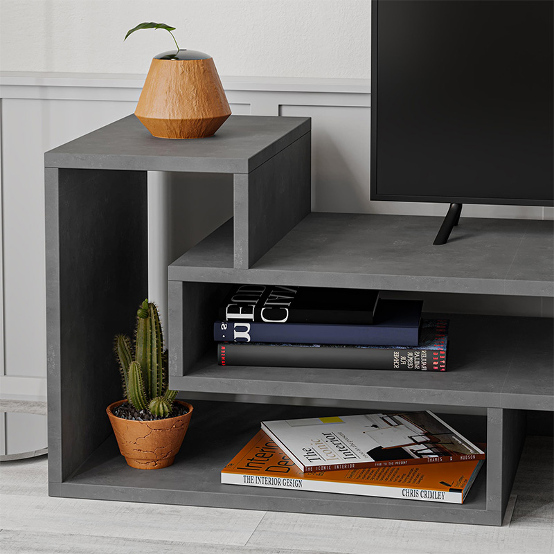 Tetra Megapap melamine TV stand in retro grey color 136,7x40x42cm.