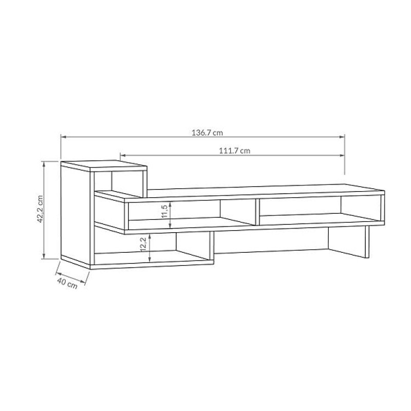 Tetra Megapap melamine TV stand in retro grey color 136,7x40x42cm.