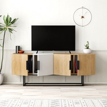 Tontini Megapap melamine TV stand in oak - white color 140x37,5x55cm.