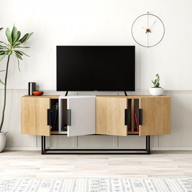 Tontini Megapap melamine TV stand in oak - white color 140x37,5x55cm.