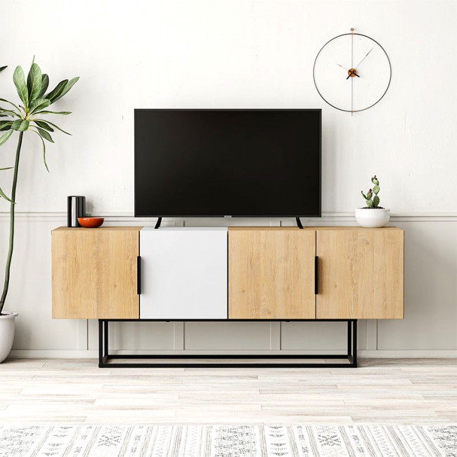 Έπιπλο τηλεόρασης Tontini Megapap χρώμα φυσικό οξιάς - λευκό 140x37,5x55εκ.