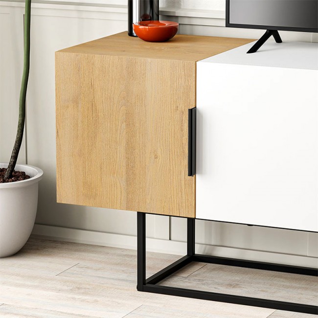 Έπιπλο τηλεόρασης Tontini Megapap χρώμα φυσικό οξιάς - λευκό 140x37,5x55εκ.