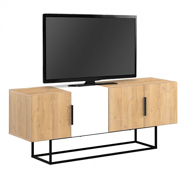 Έπιπλο τηλεόρασης Tontini Megapap χρώμα φυσικό οξιάς - λευκό 140x37,5x55εκ.