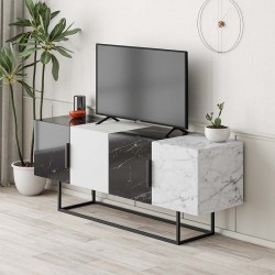 Έπιπλο τηλεόρασης Tontini Megapap χρώμα μαύρο εφέ μαρμάρου - λευκό 140x37,5x55εκ.