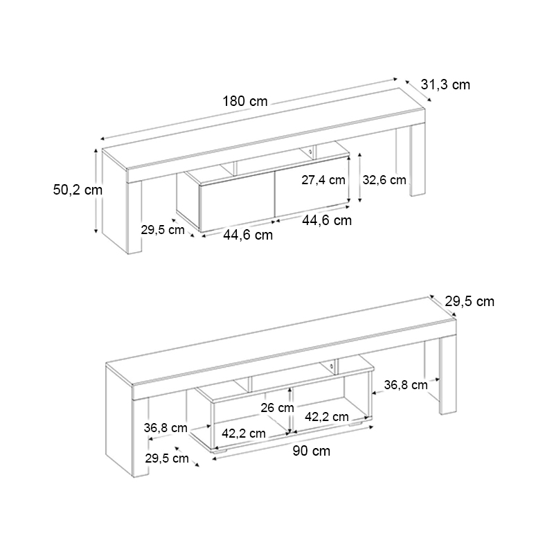 Woodra Megapap melamine tv furniture in travertine color 180x31.3x50.2cm.
