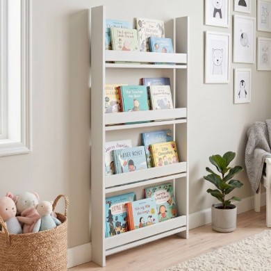 Montessori Megapap melamine wall bookshelf in white color 60x10x120cm.