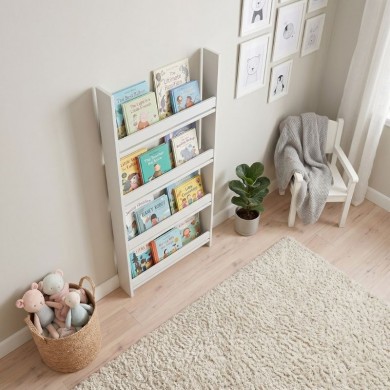 Montessori Megapap melamine wall bookshelf in white color 60x10x120cm.