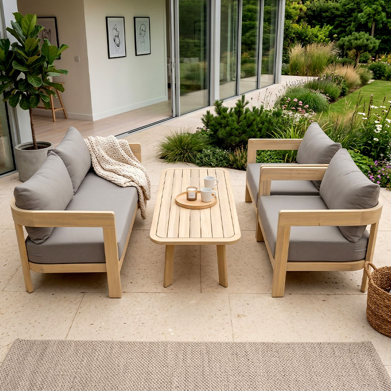 FLORIDA Living Set (4 pcs) Acacia, Cushions Cappuccino