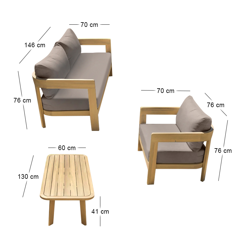 FLORIDA Living Set (4 pcs) Acacia, Cushions Cappuccino