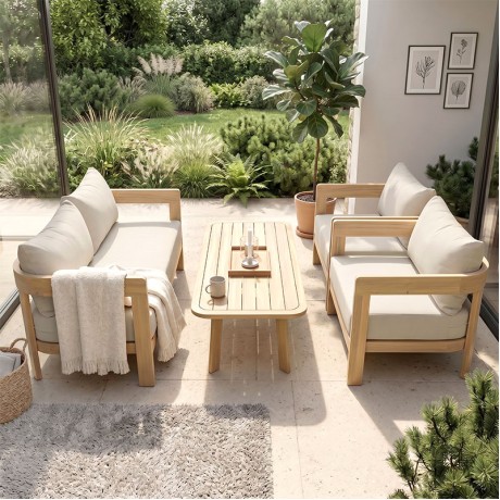 FLORIDA Living Set (4 pcs) Acacia, Cushions Beige