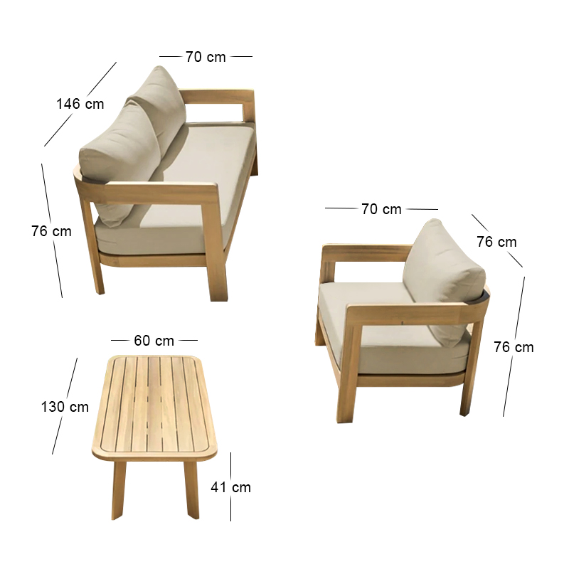FLORIDA Living Set (4 pcs) Acacia, Cushions Beige