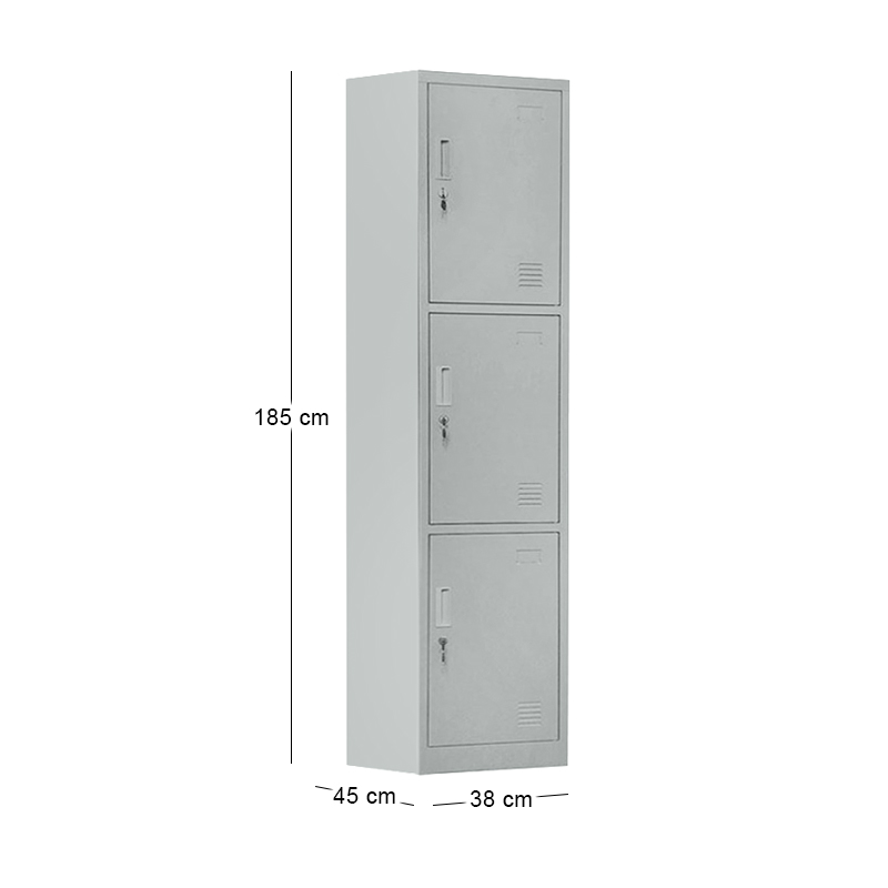 Ντουλάπα Locker 3 θέσεων με μεταλλικό σκελετό σε χρώμα γκρι 38x45x185εκ