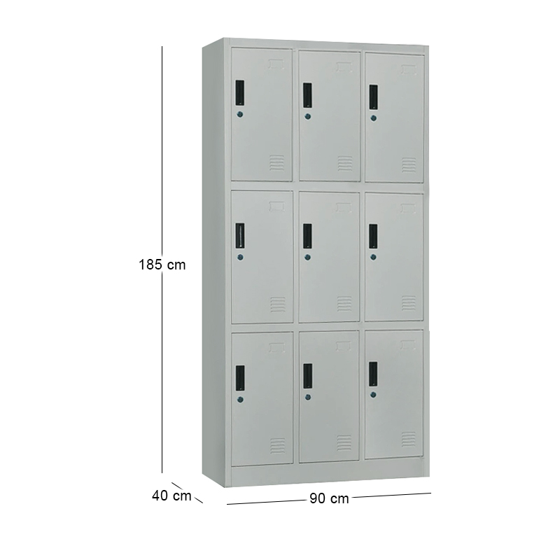 Ντουλάπα Locker 9 θέσεων με μεταλλικό σκελετό σε χρώμα γκρι 90x40x185εκ
