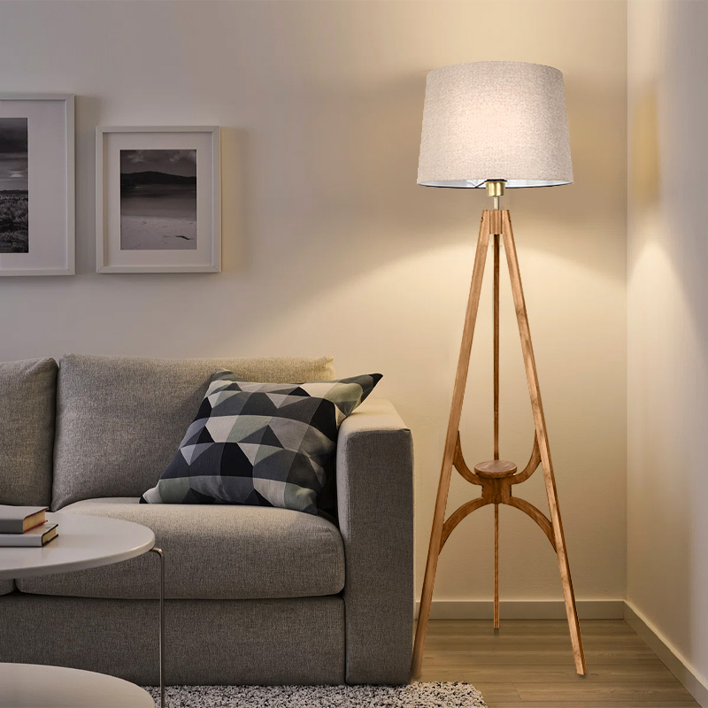 Solen Megapap wooden - PVC fabric floor lamp in walnut - beige color 45x45x155cm.