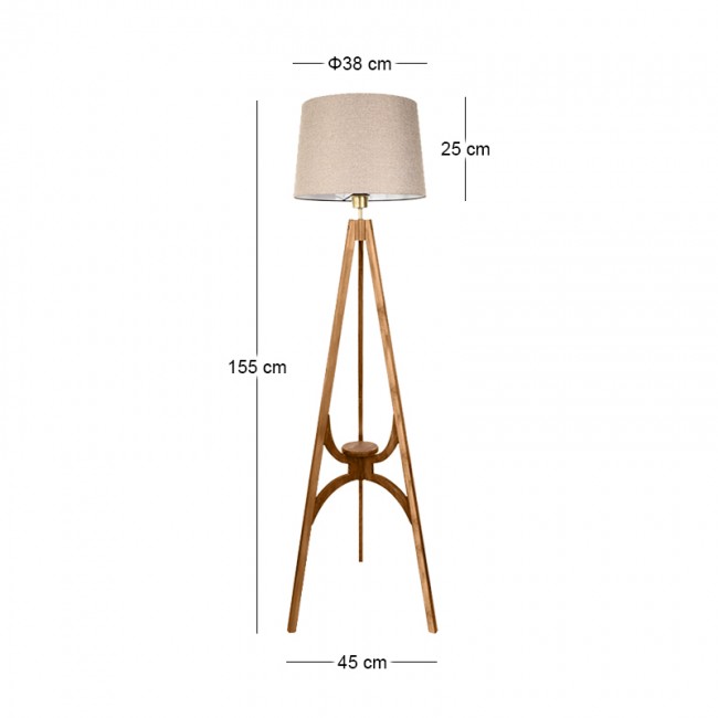 Φωτιστικό δαπέδου Solen Megapap E27 ξύλινο - ύφασμα PVC χρώμα καρυδί - μπεζ 45x45x155εκ.