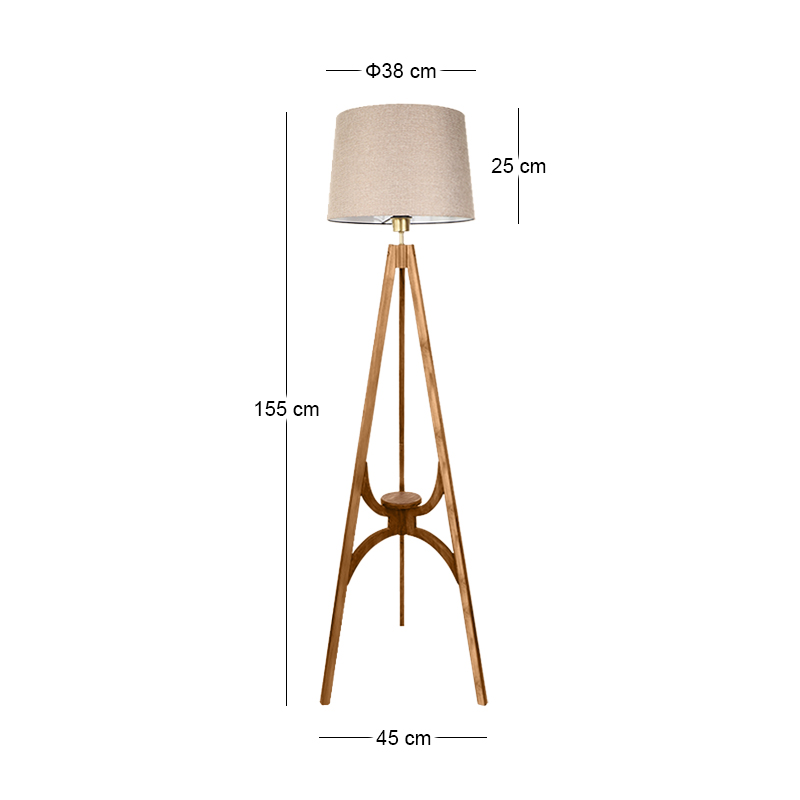 Solen Megapap wooden - PVC fabric floor lamp in walnut - beige color 45x45x155cm.