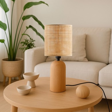 Cora Megapap E14 wooden - pe rattan table lamp in natural color Ø15x35cm.