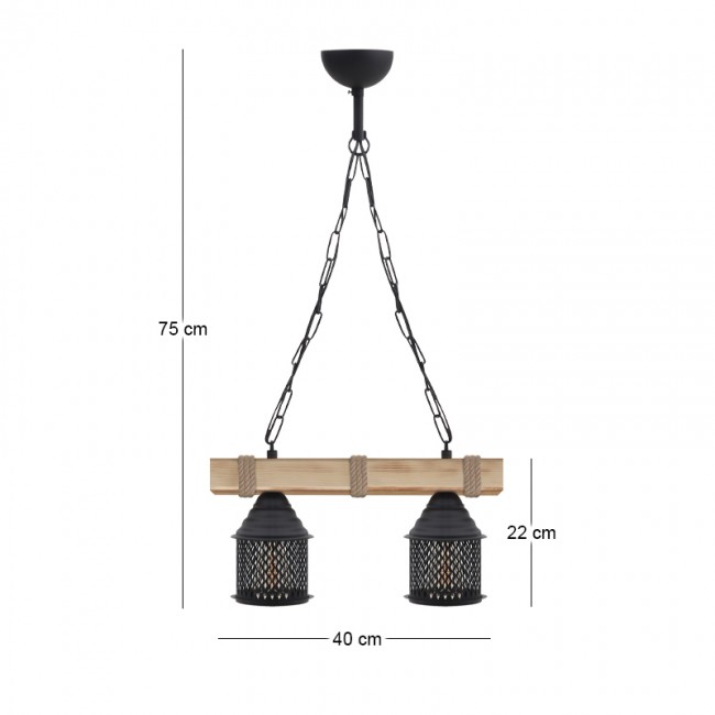 Φωτιστικό οροφής Elora Megapap E27 ξύλινο - μεταλλικό δίφωτο χρώμα φυσικό - μαύρο 40x13x75εκ.