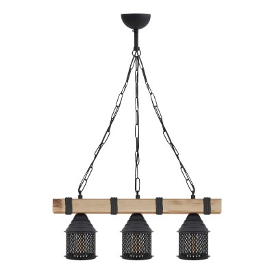 Φωτιστικό οροφής Elora Megapap E27 ξύλινο - μεταλλικό τρίφωτο χρώμα φυσικό - μαύρο 50x13x75εκ.