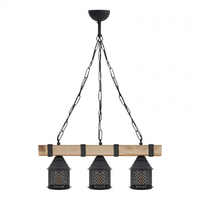 Φωτιστικό οροφής Elora Megapap E27 ξύλινο - μεταλλικό τρίφωτο χρώμα φυσικό - μαύρο 50x13x75εκ.
